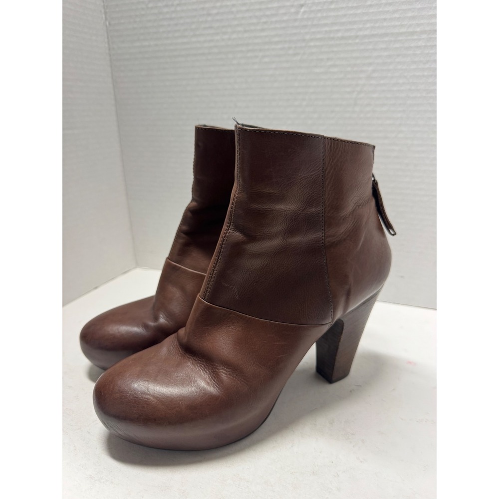 Vic Matie Italy Brown Leather Platform Ankle Boots Stacked Block Heel 39 8.5